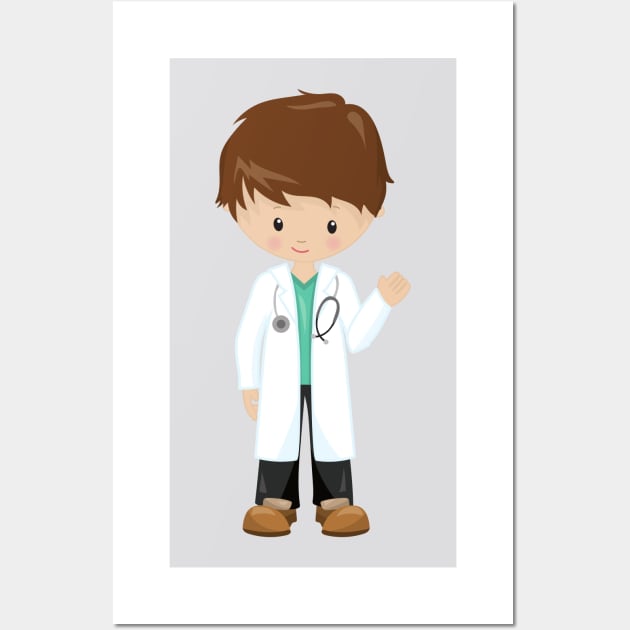 Doctor, Lab Coat, Medicine, Cute Boy, Brown Hair Wall Art by Jelena Dunčević